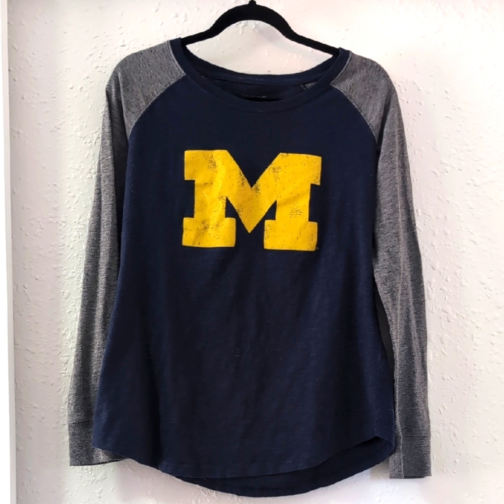 University of Michigan Navy and Gray Long Sleeve Shirt with Yellow M, Women's XL